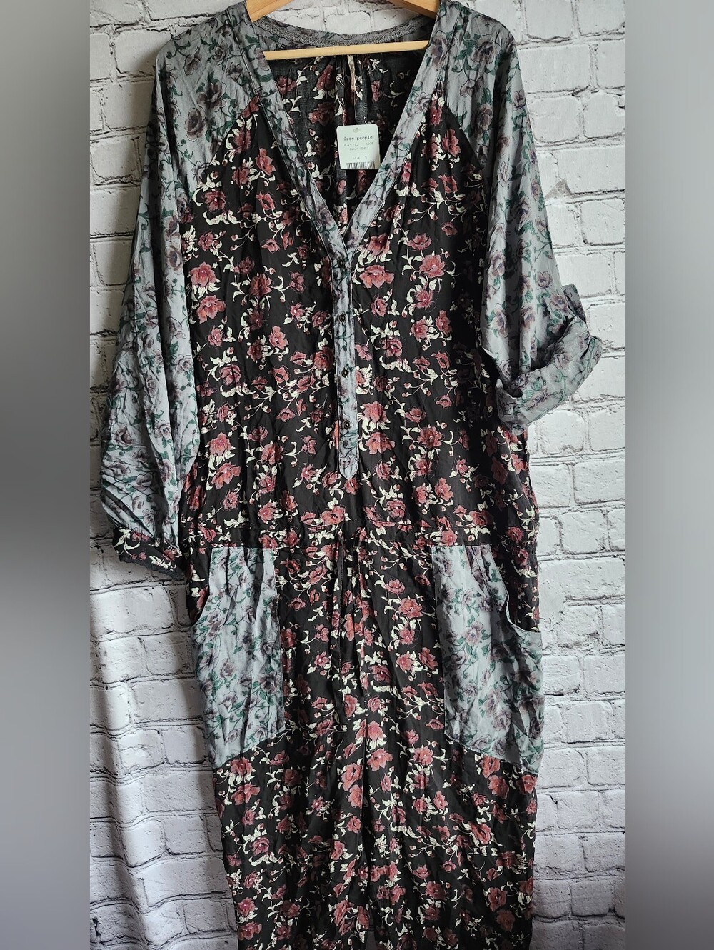 Free People Black Floral Tiered V-Neck Jumpsuit